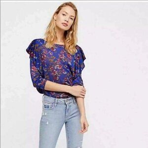 Free People Dock Street Women Top Size M Floral Ruffle Boho Romantic Cottagecore
